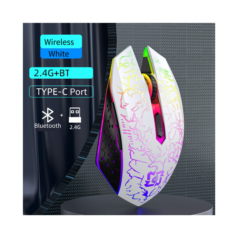 (2.4G Bt ) Bluetooth Dual-Mode Wireless Mouse Rechargeable Mouse Rgb Backlight E-Sports Mechanical Mouse Mice For Pc Laptop Macbook White 9190758300956