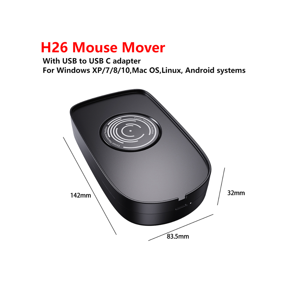 (H26 Black) H26 Mouse Mover Jiggler Undetectable Silent Mouse Mover USB Movement Jiggler Simulates For Computer Awakening Keeping PC Active