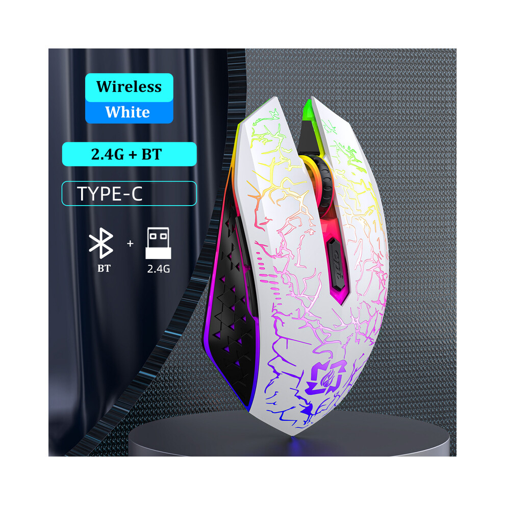 Maxpower (2.4G Bt White) Rgb Gaming Mouse Bluetooth Mouse Wireless Mouse Ergonomic 1600Dpi 6 Mute Buttons Mouse For Macbook Tablet Laptops Computer