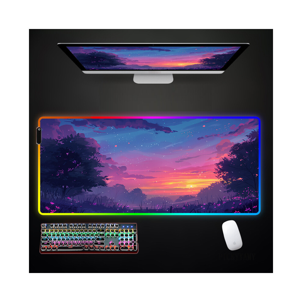Maxpower (Wa00410 (3), 800X300x3mm) Landscape And Sunset Glow Rgb Mouse Pad Large Gamer Mousepads Led Desk Rug Mouse Mat Backlit Laptop Pads Luminous Keyboard