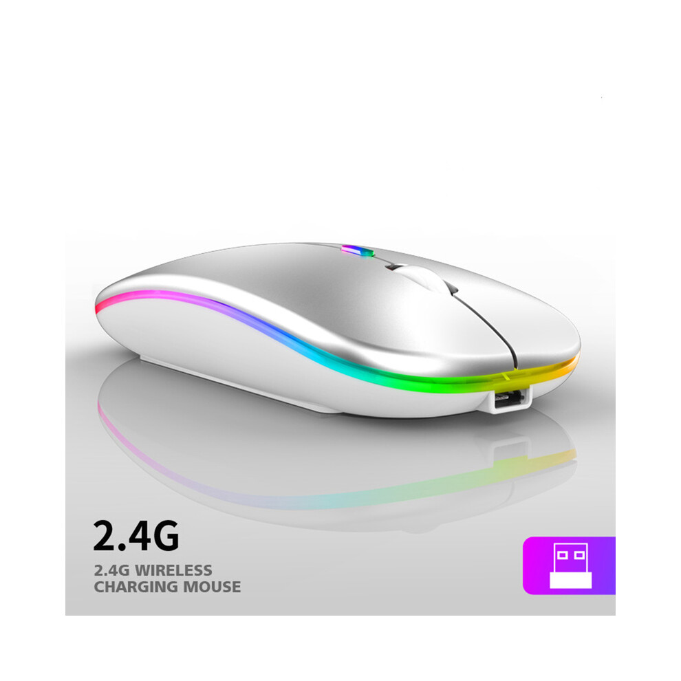 Maxpower (Silver) Wireless Mouse For Laptop Pc 2.4Ghz Rgb Rechargeable Mouses Wireless Computer Silent Mice Led Backlit Ergonomic Gaming Mouse Silver