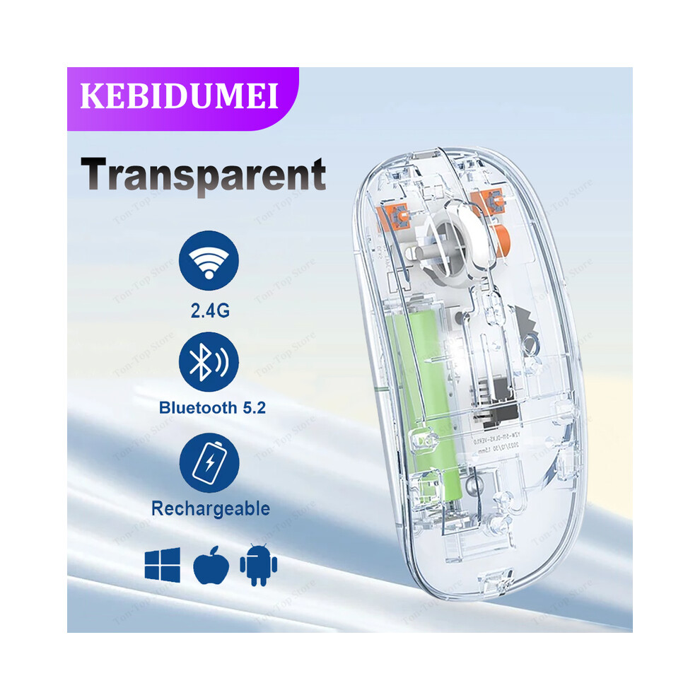 (2.4G Bt 5.2) Wireless Mouse Bluetooth 5.2 Mouse Rechargeable Transparent Silent Mouse 1600Dpi For Macbook Tablet Computer Laptop Mice 9190758294415
