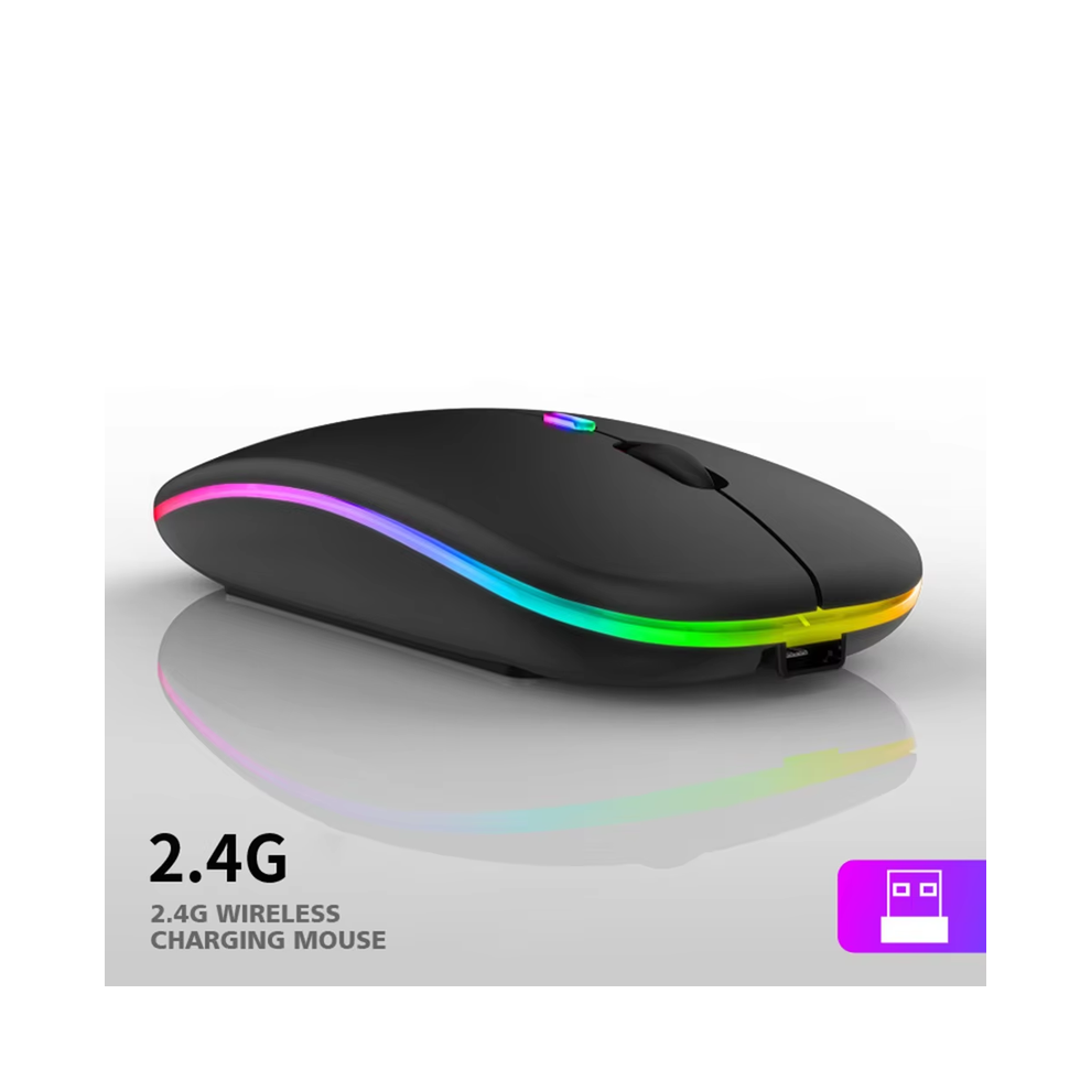 ( 2.4G) Wireless Mouse Bluetooth 5.2 Mouse Rechargeable Transparent Silent Mouse 1600Dpi For Macbook Tablet Computer Laptop Mice Black 9190758304879