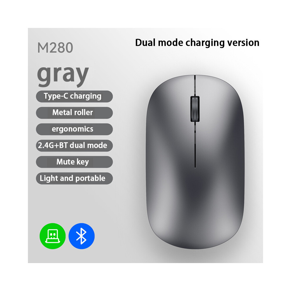 Maxpower (Gray) New Bluetooth Wireless Mute Mouse Dual Mode Dpi Adjustable Type-C Rechargeable Silent Ergonomic Office Mouse Gray