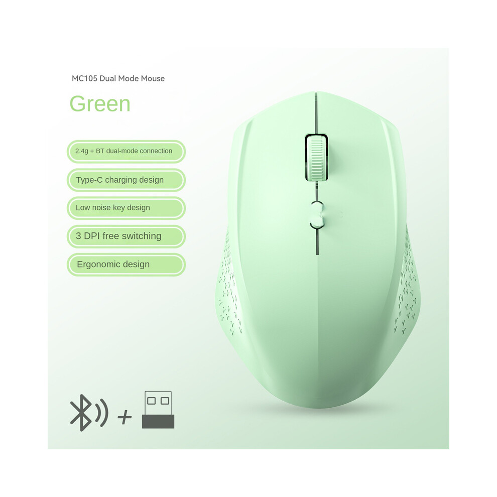 Maxpower (Green) Wireless Silent Mouse Bluetooth 5.2 Dual Mode Rechargeable Ergonomic Mouse 1600 Dpi For Macbook Laptop Pc Game Office Green