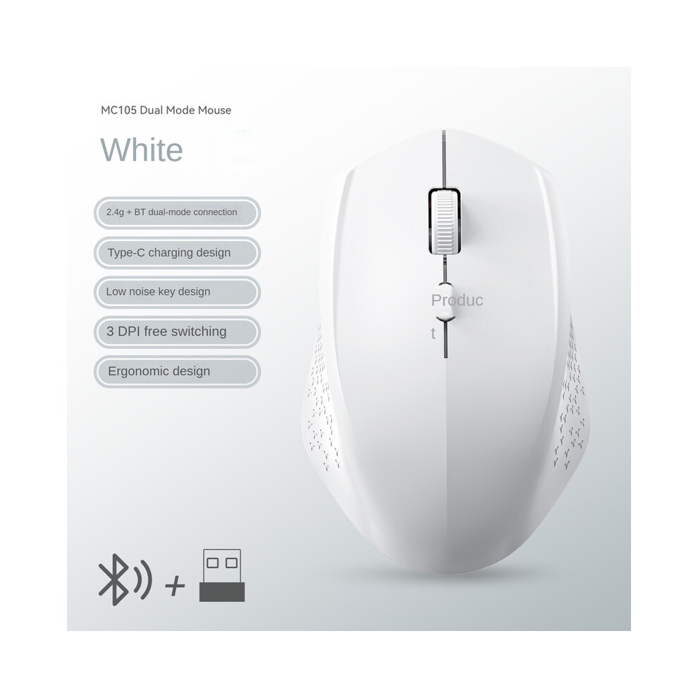 Maxpower ( 2.4G Bt) 2.4G/Bluetooth Dual Mode Wireless Mice 1600 Dpi Rechargeable Ergonomic Silent Mouse For Desktop/Laptop/Ipad Computer Accessories White