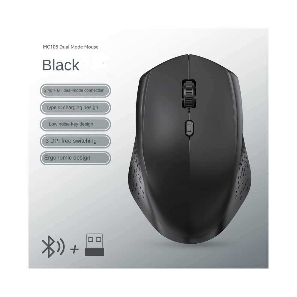 Maxpower ( 2.4G Bt) 1600 Dpi Dual Mode Wireless Mice Rechargeable Ergonomic Silent Bluetooth Mouse For Laptop/Notebook/Ipad/Tablet/Mac Book Black