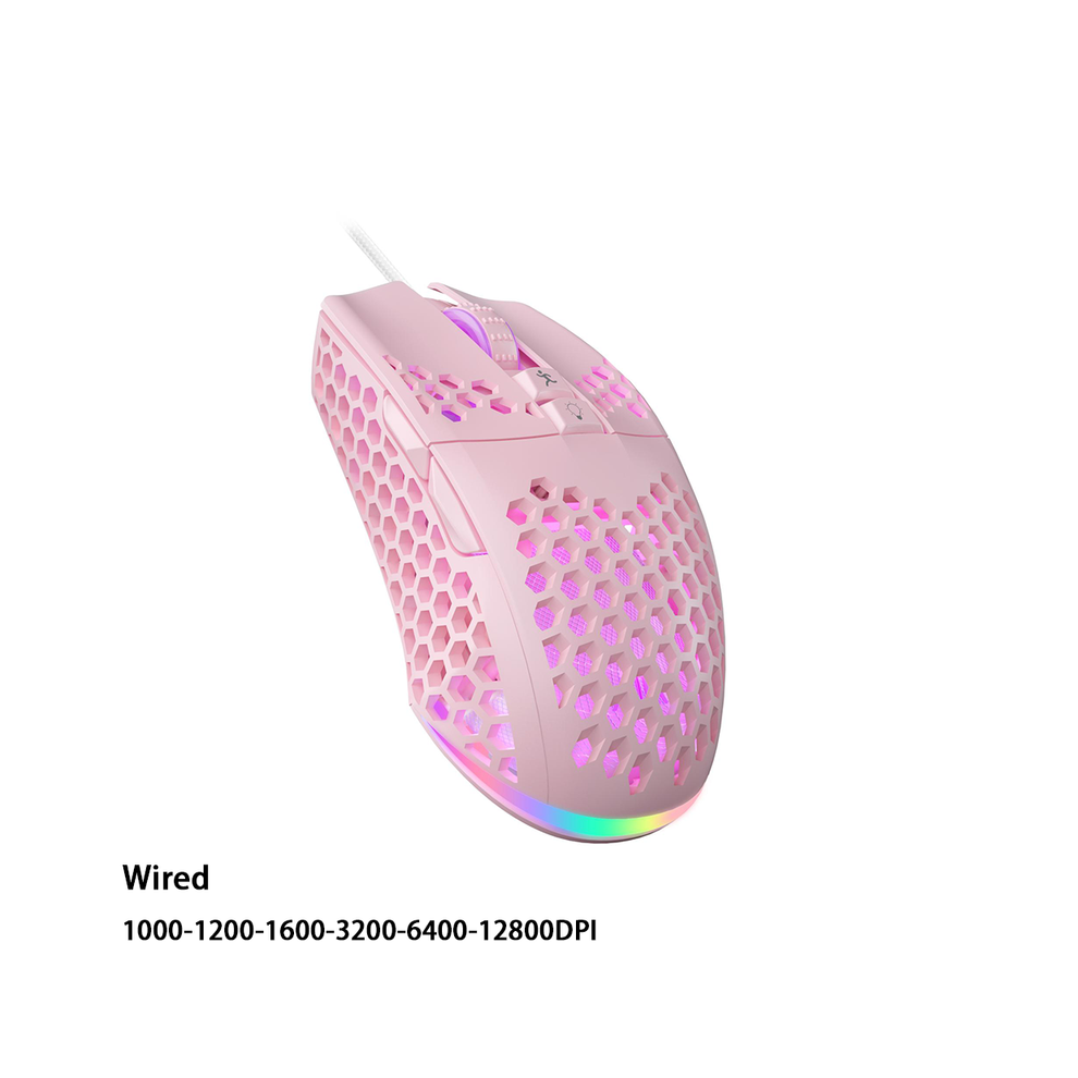 Maxpower ( Wired) Wireless/Wired Gaming E-Sports Mouse Ultralight Honeycomb Shell Rgb Backlit Adjustable 12800Dpi Ergonomic Gamer Mice Pink