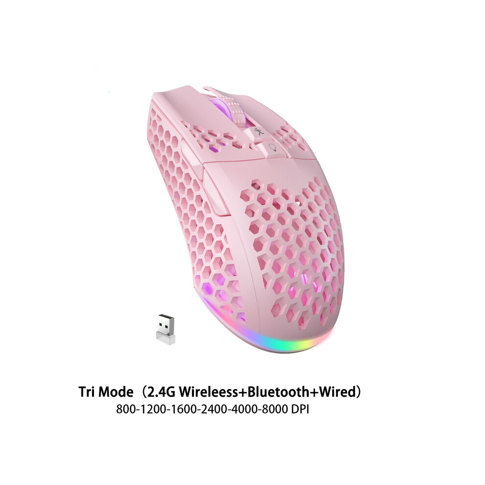 Maxpower ( Wireless) Wireless/Wired Gaming E-Sports Mouse Ultralight Honeycomb Shell Rgb Backlit Adjustable 12800Dpi Ergonomic Gamer Mice Pink