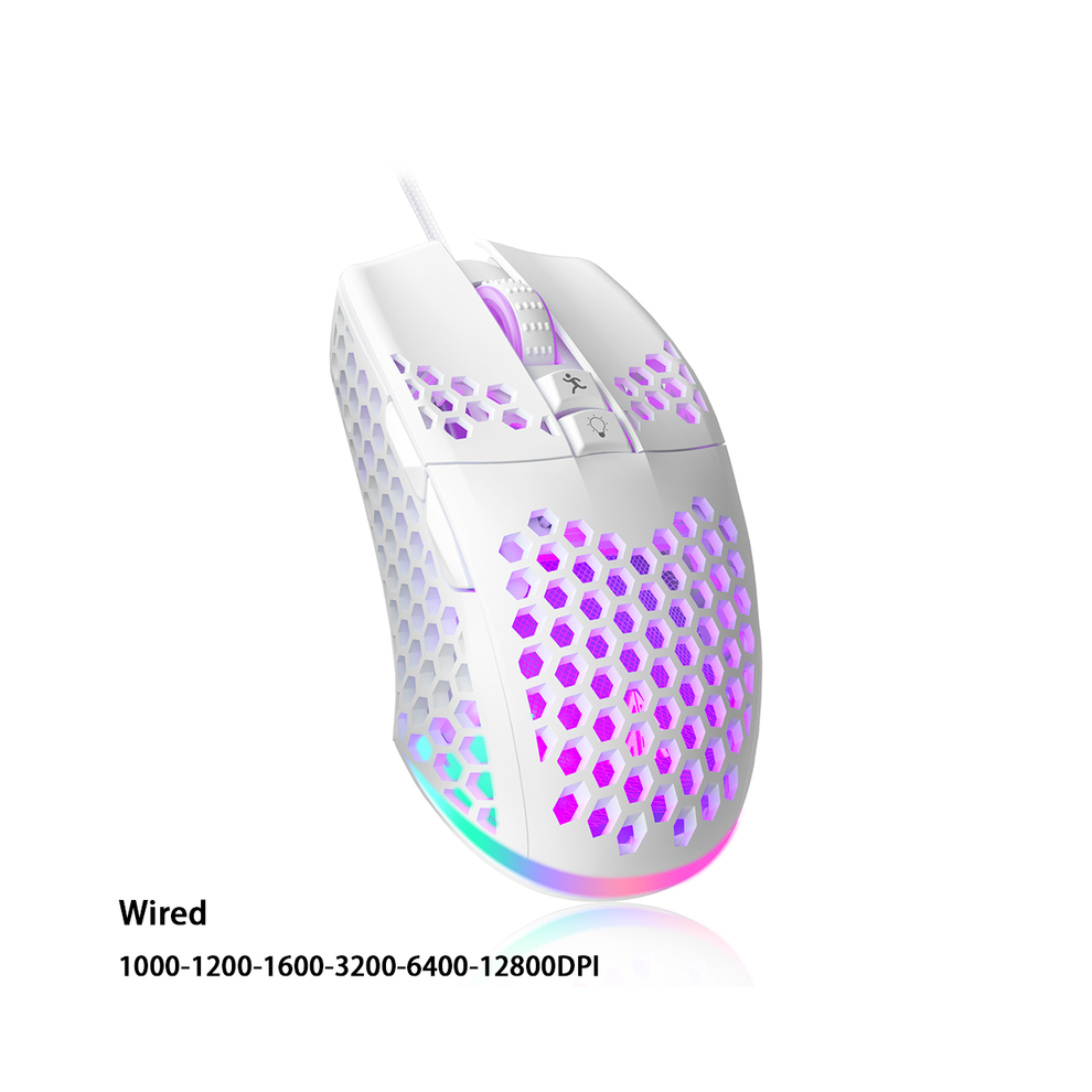 Maxpower ( Wired) Wireless/Wired Gaming E-Sports Mouse Ultralight Honeycomb Shell Rgb Backlit Adjustable 12800Dpi Ergonomic Gamer Mice White