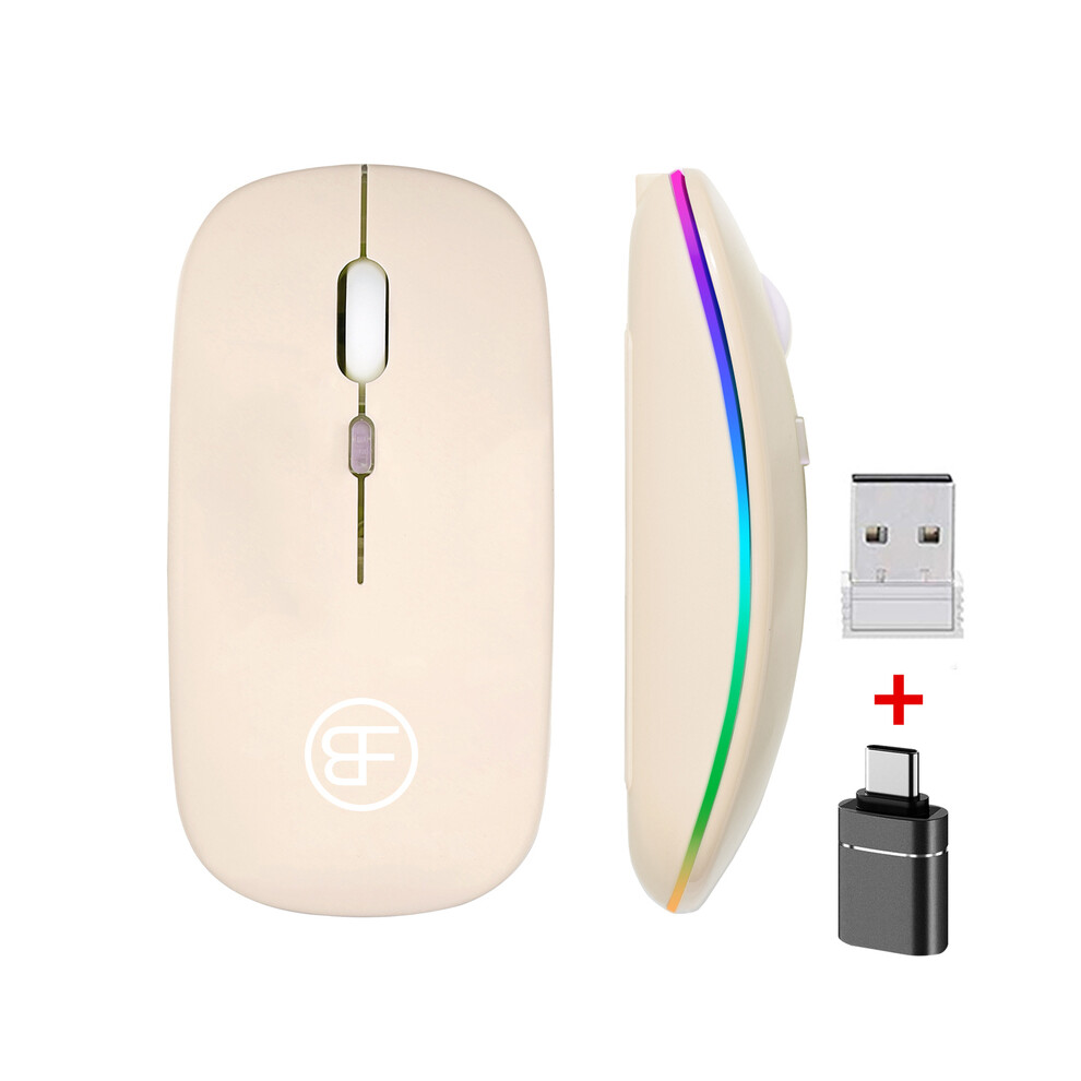 (Apricot And Otg) Bluetooth-Compatible Mouse 2.4Ghz Wireless Mouse Rechargeable Silent Mouse Usb Gaming Mice 1600Dpi For Pc Mac Tablet Laptop Ipad 9190758294354