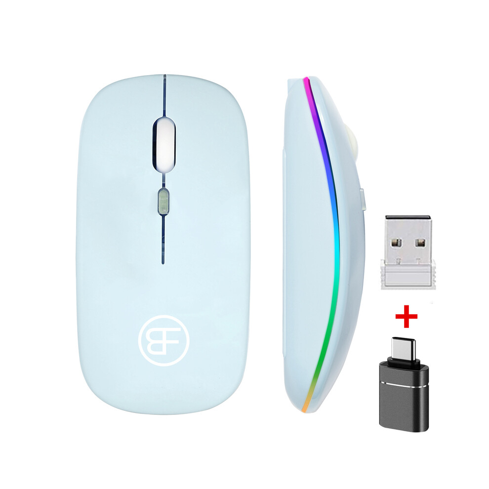 ( And Otg) Tooth-Compatible Mouse 2.4Ghz Wireless Mouse Rechargeable Silent Mouse Usb Gaming Mice 1600Dpi For Pc Mac Tablet Laptop Ipad Blue 9190758294385