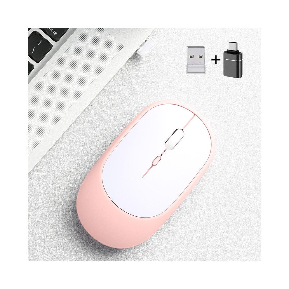 Maxpower ( And Otg) Bluetooth-Compatible Mouse 2.4Ghz Wireless Mouse Rechargeable Silent Mouse Usb Gaming Mice 1600Dpi For Pc Mac Tablet Laptop Ipad Pink