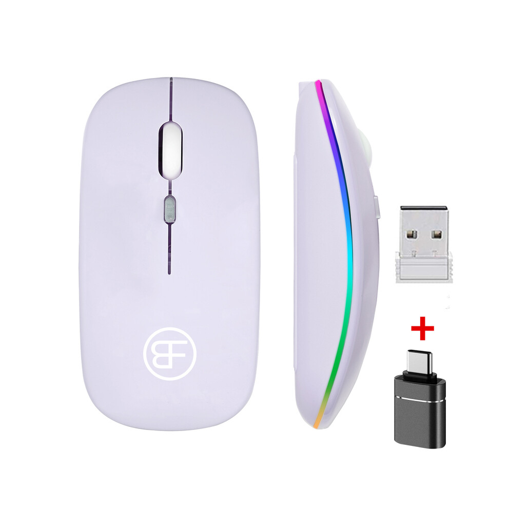 ( And Otg) Bluetooth-Compatible Mouse 2.4Ghz Wireless Mouse Rechargeable Silent Mouse Usb Gaming Mice 1600Dpi For Pc Mac Tablet Laptop Ipad Purple 9190758294347