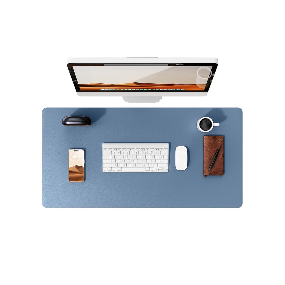 Maxpower (Blue, 90X43cm) Desk Pad Protector, Office Desk Mat, Large Mouse Pad, Waterproof Non-Slip Pu Leather Desk Blotter For Office And Home