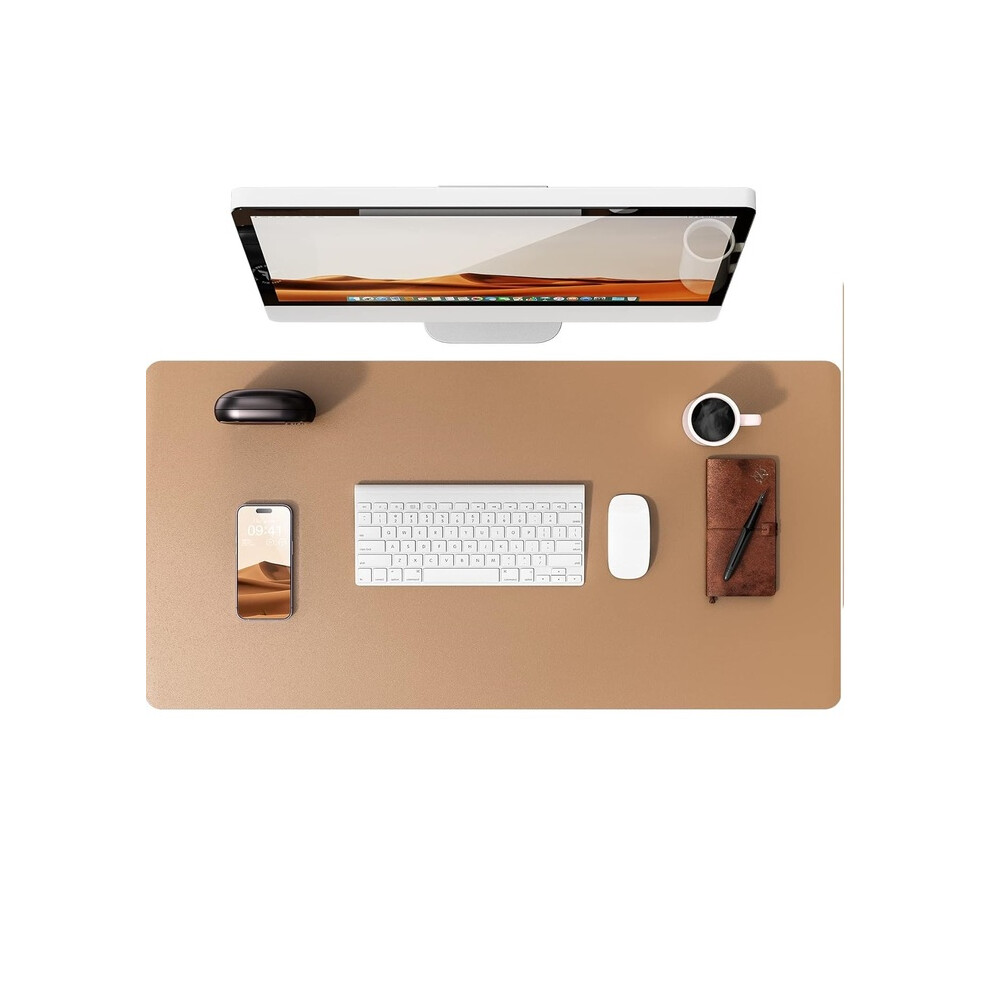 Maxpower (Khaki, 90X43cm) Desk Pad Protector, Office Desk Mat, Large Mouse Pad, Waterproof Non-Slip Pu Leather Desk Blotter For Office And Home