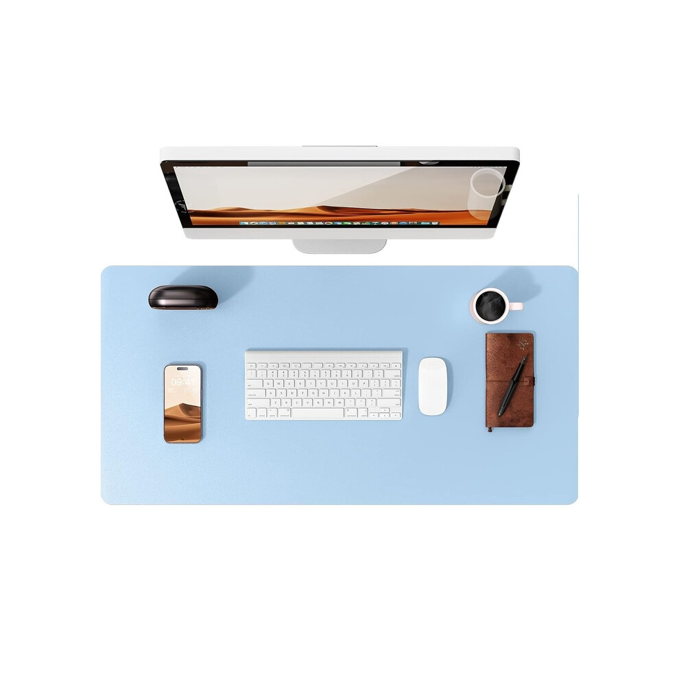 (Sky Blue, 25x20 cm) Desk Pad Protector, Office Desk Mat, Large Mouse Pad, Waterproof  Non-Slip PU Leather Desk Blotter for Office and Home
