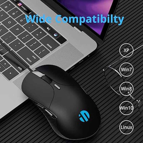 (black) INPHIC B2 USB Wired Mouse 7200DPI Adjustable and 6 Programmable Buttons, Silent Click, Optical Tracking, for PCs and Laptops 1