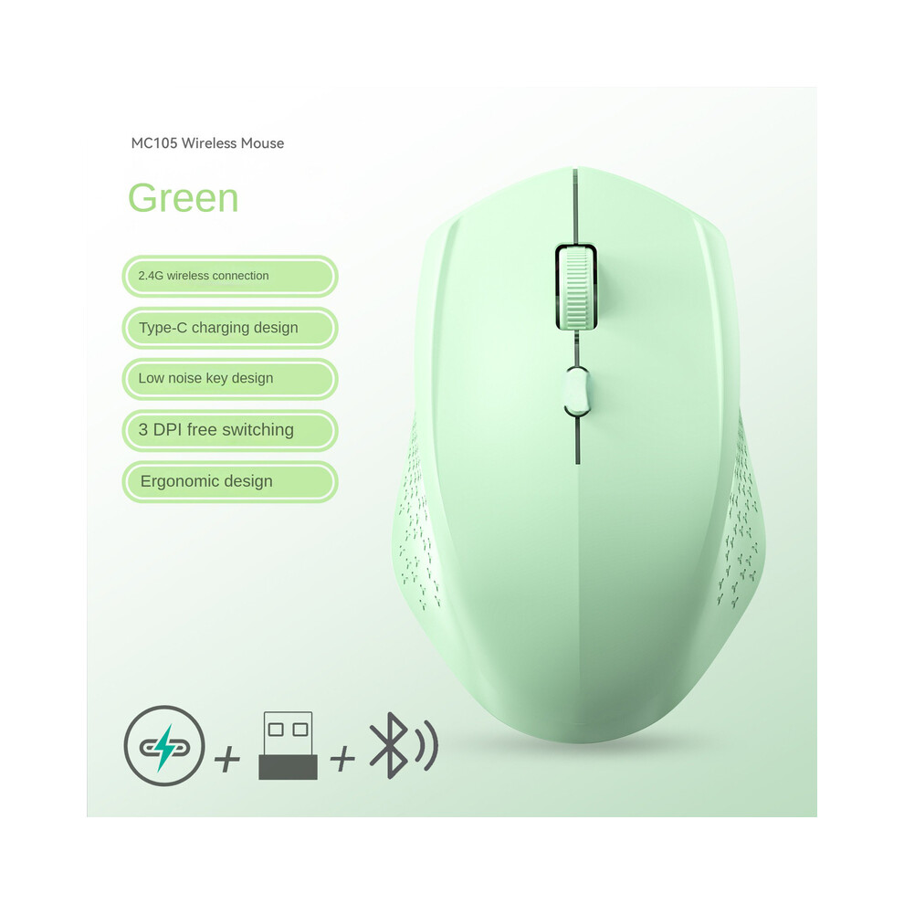 Maxpower (Bt 2.4G ) Rechargeable Bluetooth-Compatible Wireless Mouse Optical Mice With Usb Rgb 1600Dpi Mouse For Computer Laptop Pc Mute Mouse Green
