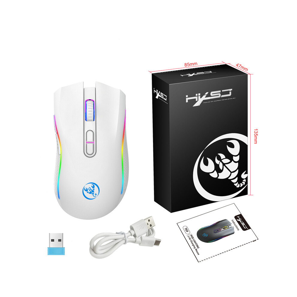 Maxpower (White) T69 Wireless Mechanical Mouse Rgb Gaming Mouse Ergonomic 7 Programmable Buttons 4800Dpi Mouse For Office Gamer White
