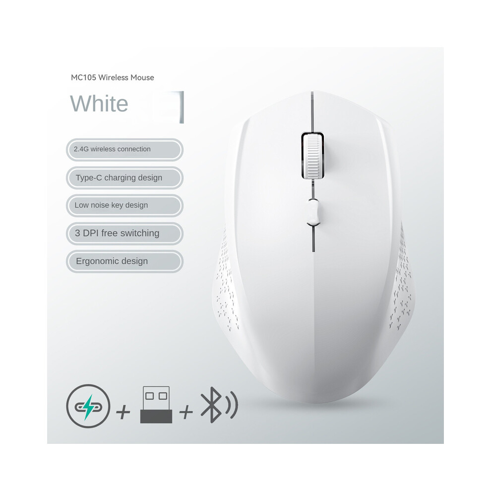 Maxpower (Bt 2.4G ) Rechargeable Bluetooth-Compatible Wireless Mouse Optical Mice With Usb Rgb 1600Dpi Mouse For Computer Laptop Pc Mute Mouse White