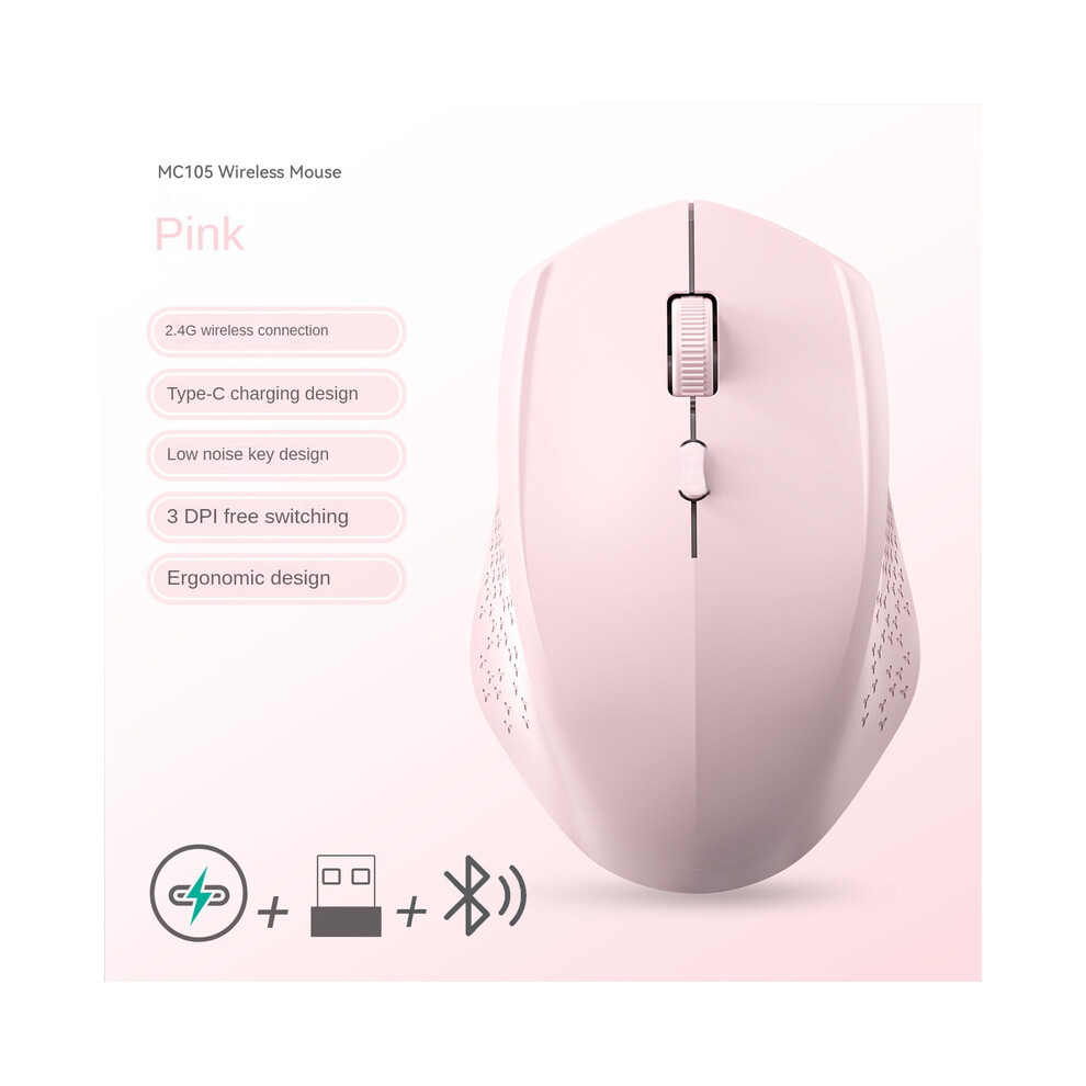 Maxpower (Bt 2.4G ) Rechargeable Bluetooth-Compatible Wireless Mouse Optical Mice With Usb Rgb 1600Dpi Mouse For Computer Laptop Pc Mute Mouse Pink