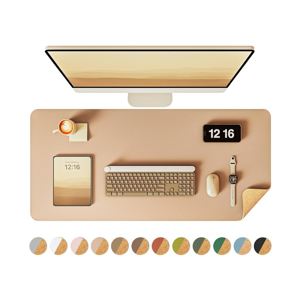 (Apricot cork, 90x43 cm) Double-Sided Desk Pad, Leather Desk Mat, Eco Cork Desk Pad Protector,Large Mouse Pad,Waterproof Desk Blotter for Office/Home
