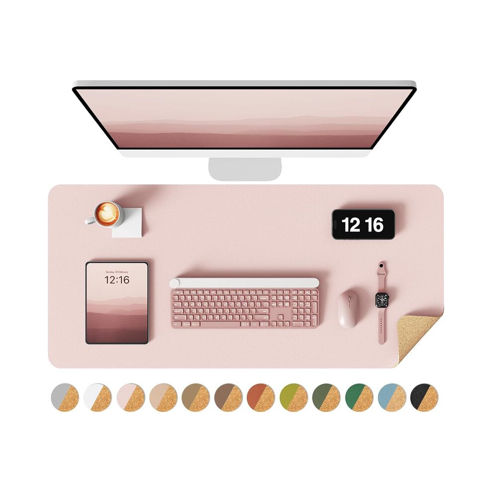 Maxpower (Pink Cork, 80X40 Cm) Double-Sided Desk Pad, Leather Desk Mat, Eco Cork Desk Pad Protector,Large Mouse Pad,Waterproof Desk Blotter For Office/Home