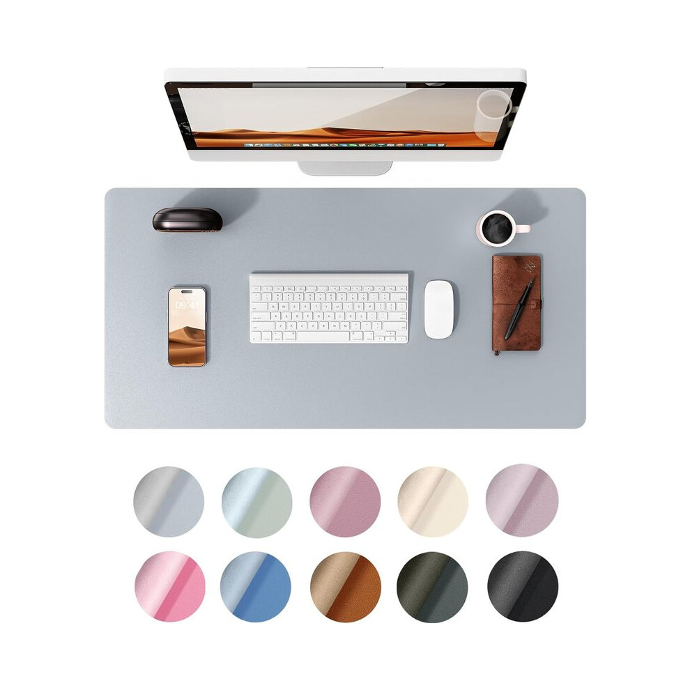 (Light Grey, 100x50 cm) Office Desk Mat, Leather Desk Pad Protector, Large Mouse Pad, Non-Slip PU Leather Waterproof Desk Blotter, Laptop Desk Pad