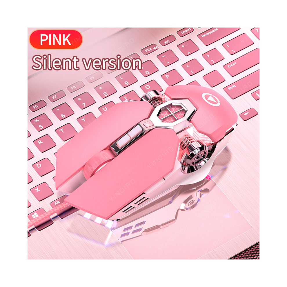 ( Silent) Ergonomic Wired Gaming Mouse Rgb Mute Mouse Led Backlit 3200Dpi 6 Button Usb Mechanical Mause For Pc Laptop Computer Gamer Pink 9190758313482