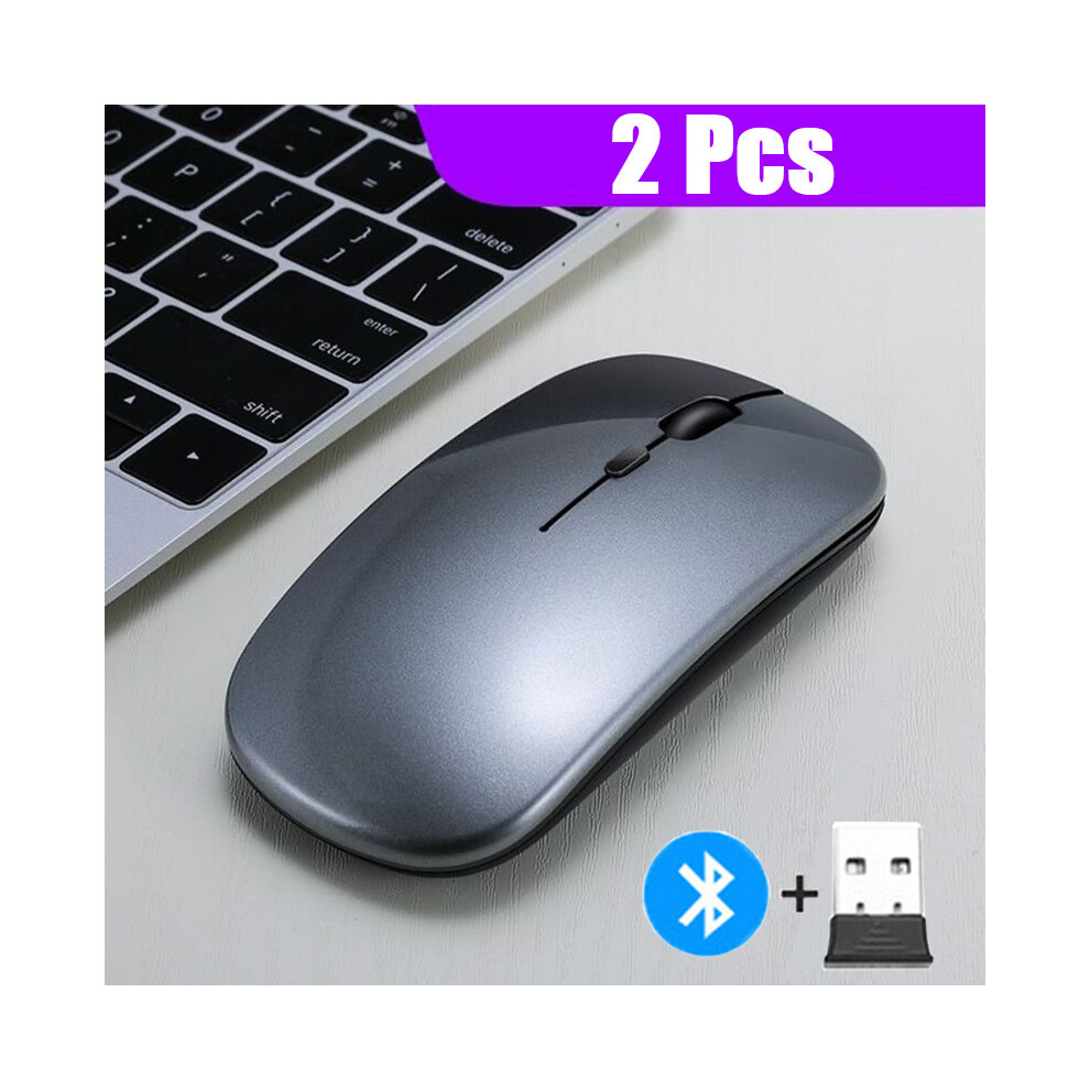 (2Pcs ) 2.4Ghz Wireless + Bluetooth 5.0 Wireless Mouse For Tablet Laptop Computer Ultra Thin Wireless Mice Aaa Battery Version Gray 9190758313369