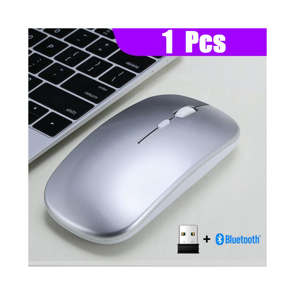 (1Pcs Sliver) 2.4Ghz Wireless + Bluetooth 5.0 Wireless Mouse For Tablet Laptop Computer Ultra Thin Wireless Mice Aaa Battery Version 9190758312454