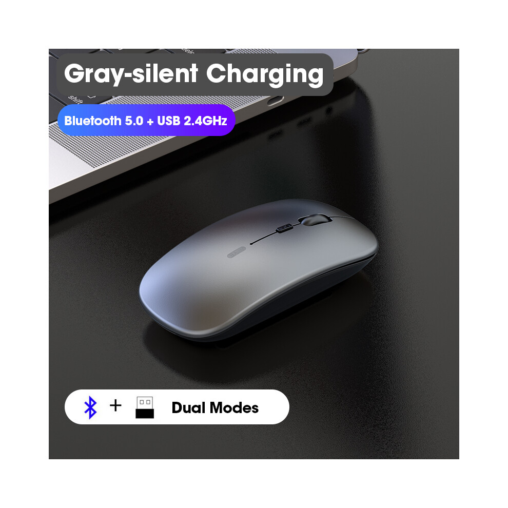 Maxpower ( Bluetooth) Wireless Mouse Computer Bluetooth Mouse Silent Pc Mause Rechargeable Ergonomic Mouse 2.4Ghz Usb Optical Mice For Laptop Pc Gray