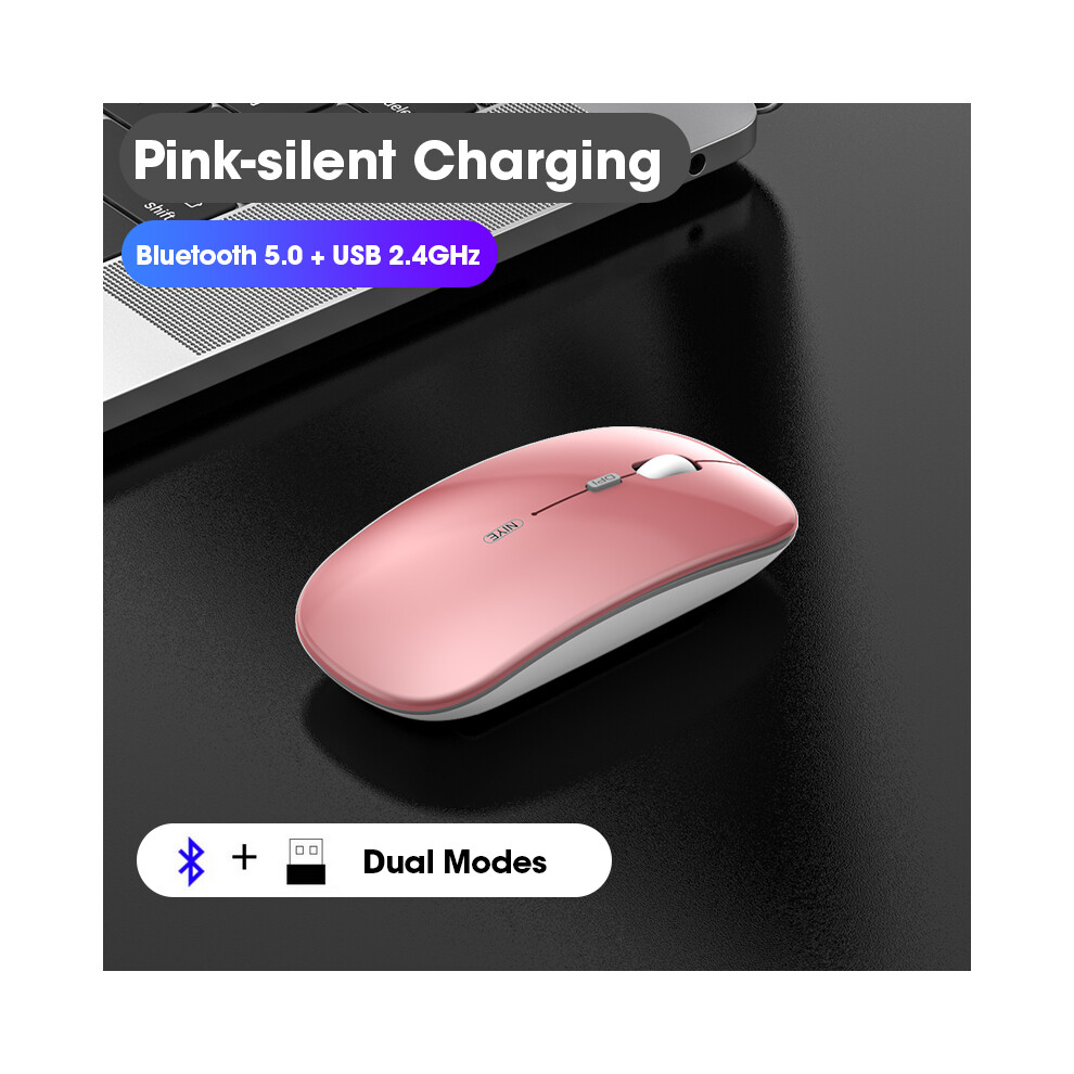 ( Bluetooth) Wireless Mouse Computer Bluetooth Mouse Silent Pc Mause Rechargeable Ergonomic Mouse 2.4Ghz Usb Optical Mice For Laptop Pc Pink 9190758309867