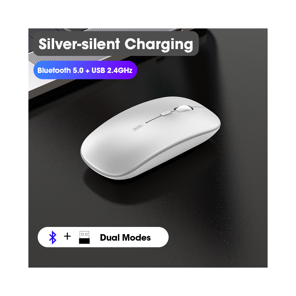 Maxpower ( Bluetooth) Wireless Mouse Computer Bluetooth Mouse Silent Pc Mause Rechargeable Ergonomic Mouse 2.4Ghz Usb Optical Mice For Laptop Pc Silver