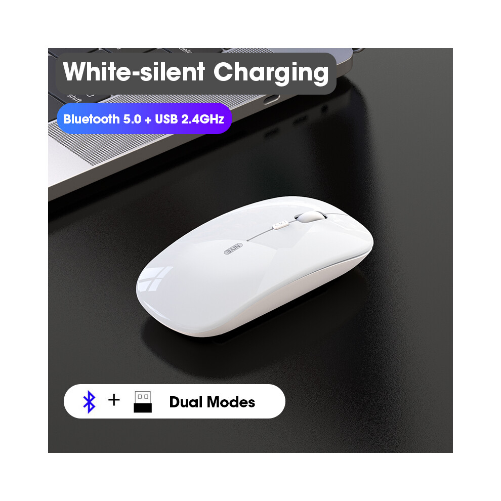 Maxpower ( Bluetooth) Wireless Mouse Computer Bluetooth Mouse Silent Pc Mause Rechargeable Ergonomic Mouse 2.4Ghz Usb Optical Mice For Laptop Pc White