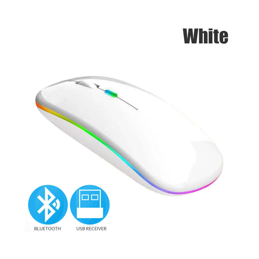 () Bluetoooth 5.0 Wireless Mouse With Usb Rechargeable Rgb For Laptop Computer Pc Macbook Gaming Mouse 2.4Ghz 1600Dpi White/Light 9190758313208
