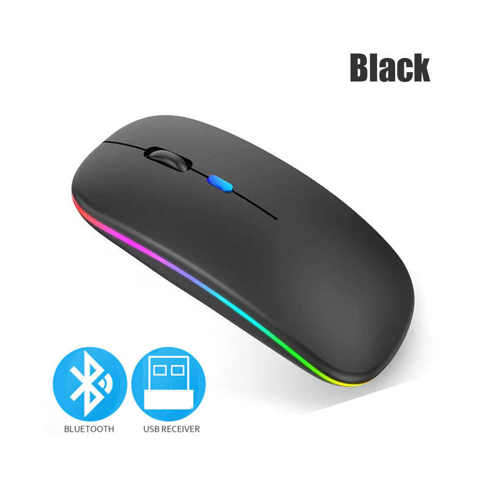 Maxpower (Black) Bluetoooth 5.0 Wireless Mouse With Usb Rechargeable Rgb Light For Laptop Computer Pc Macbook Gaming Mouse 2.4Ghz 1600Dpi