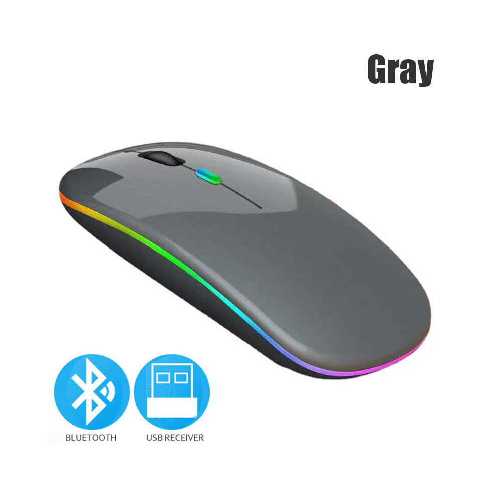 Maxpower (Gray) Bluetoooth 5.0 Wireless Mouse With Usb Rechargeable Rgb Light For Laptop Computer Pc Macbook Gaming Mouse 2.4Ghz 1600Dpi