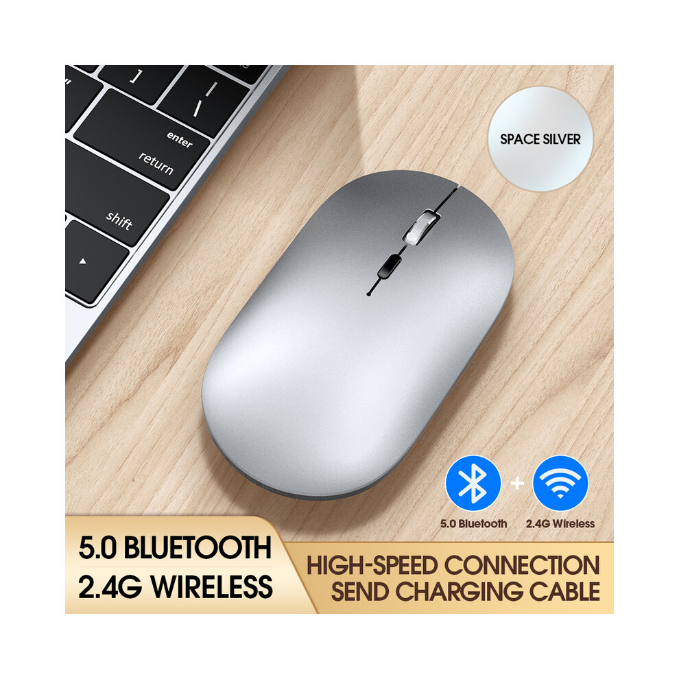 (Dual Mode Silvery) Wireless Bluetooth Mouse Silent Rechargeable Mice Bluetooth Mouse For Laptop Computer Desktop Pc Macbook Mac Ipad Iphone Tablet 9190758307856