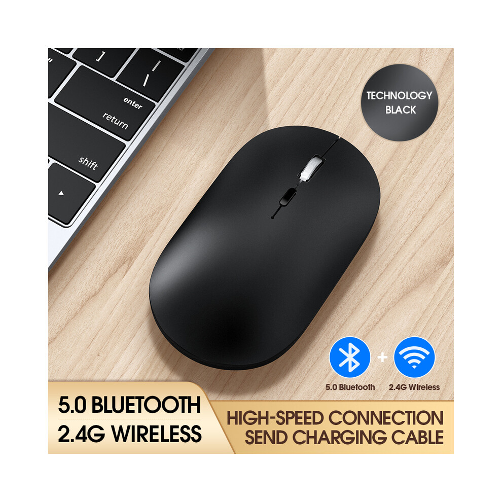 Maxpower (Ddual Mode ) Wireless Bluetooth Mouse Silent Rechargeable Mice Bluetooth Mouse For Laptop Computer Desktop Pc Macbook Mac Ipad Iphone Tablet Black