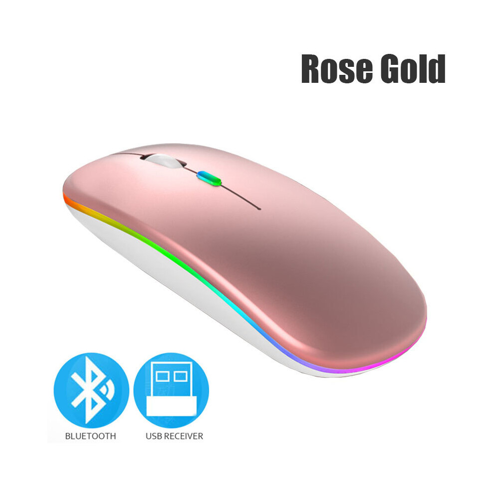 Maxpower (Rose Gold) Bluetoooth 5.0 Wireless Mouse With Usb Rechargeable Rgb Light For Laptop Computer Pc Macbook Gaming Mouse 2.4Ghz 1600Dpi