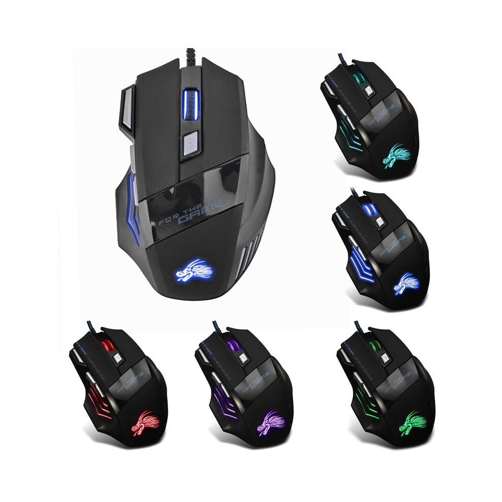 Maxpower (1Pcs Mouse) Wired Gaming Mouse 7-Color Backlight 5500 Dpi Adjustable Wired Optical Computer Gaming Mice For Pc Gamer Computer Desktop Black