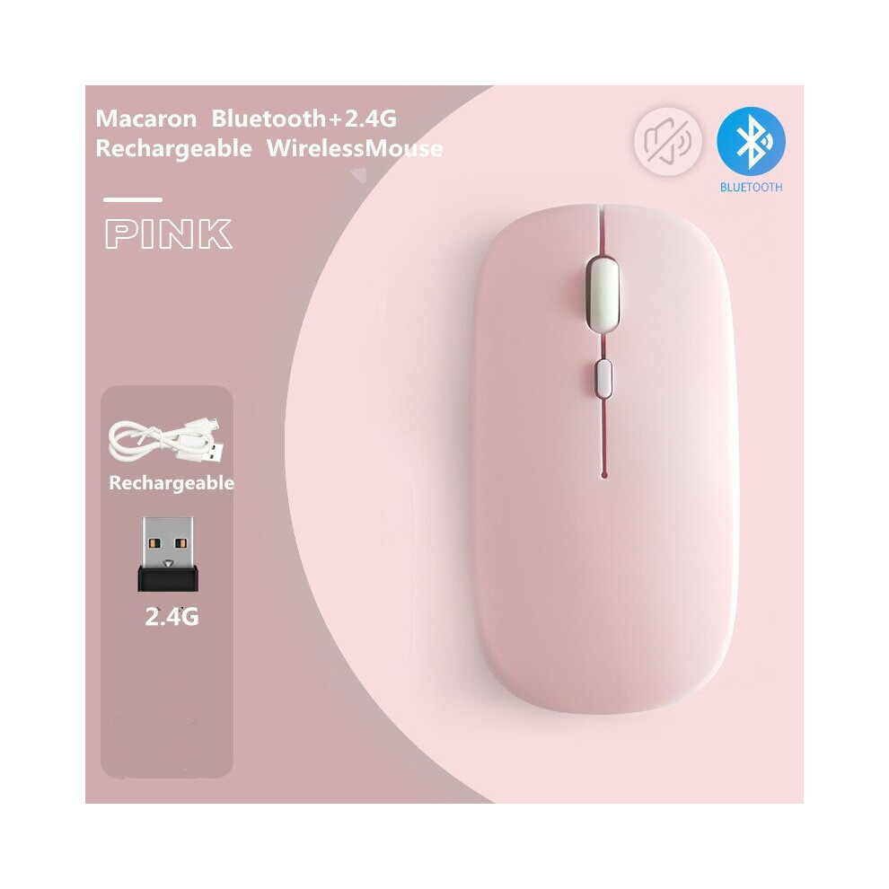 (Pink) Macaron Rechargeable Wireless Bluetooth Mouse USB Mice For Android Windows Tablet Laptop Notebook PC For IPAD Mobile