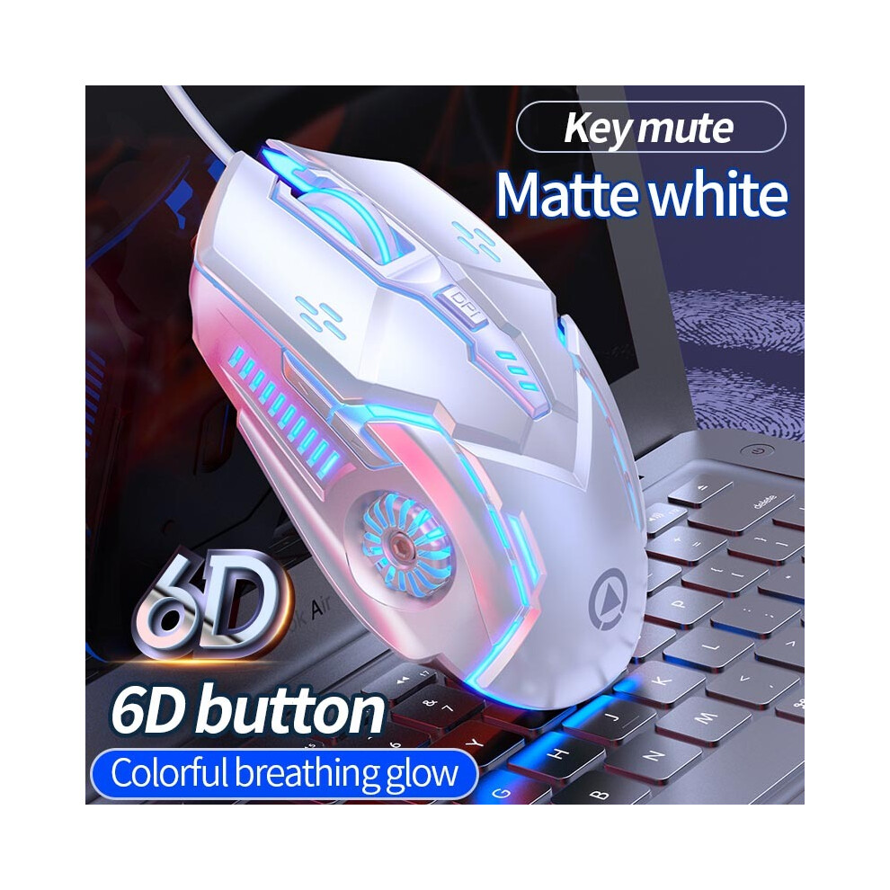 Maxpower ( Mute) Ergonomic Wired Gaming Mouse Rgb Mute Mause Led Backlit 3200Dpi 6Button G5 Usb Mechanical Mause For Pc Laptop Computer Gamer White
