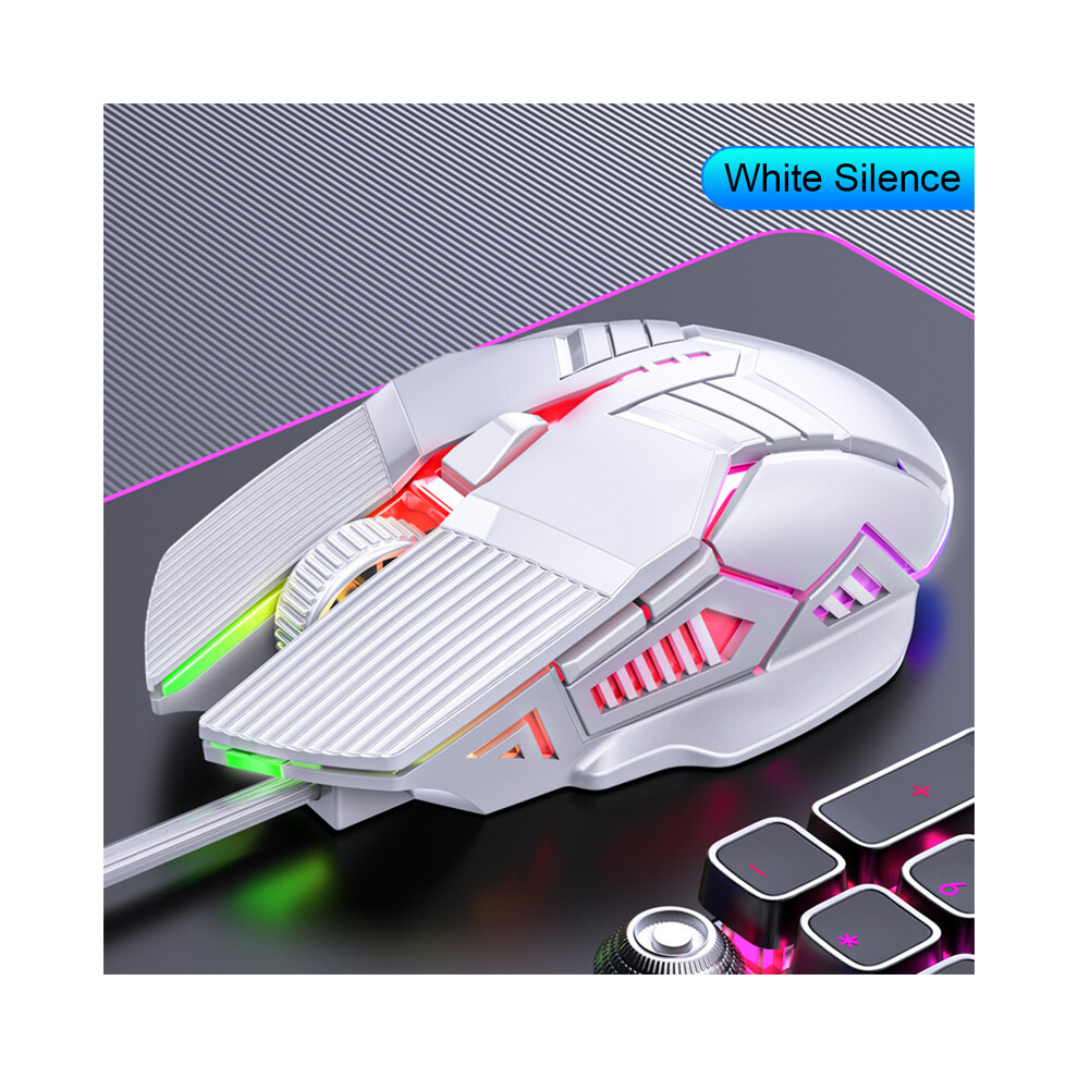 ( Silence) 3200Dpi Ergonomic Wired Gaming Mouse Usb Computer Mouse Gaming Rgb Backlit Gamer Mouse 6 Button Led Silent Mice For Pc Laptop White 9190758293968