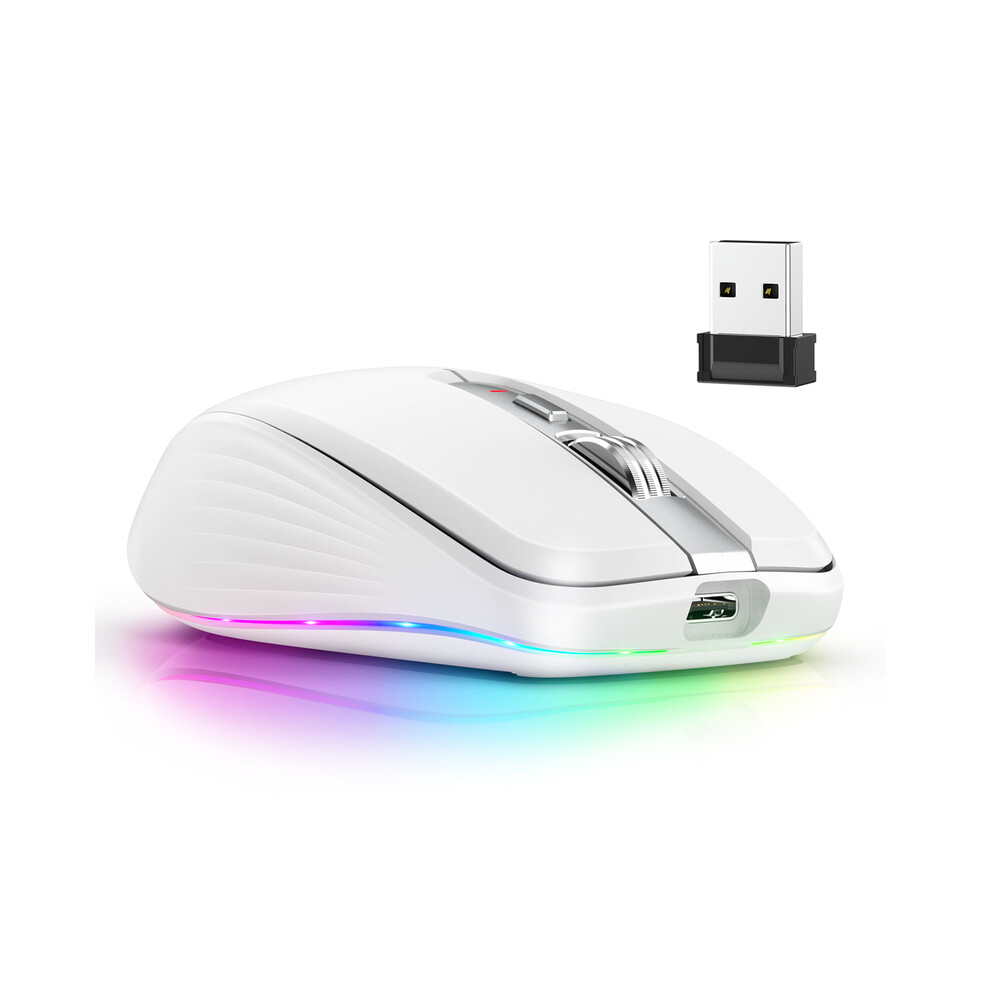 (WHITE) 2.4G+BT5.1 Dual-mode Wireless Mouse Computer Gaming Mice Ergonomic Design 4-gear Adjustable DPI Built-in Rechargeable Battery