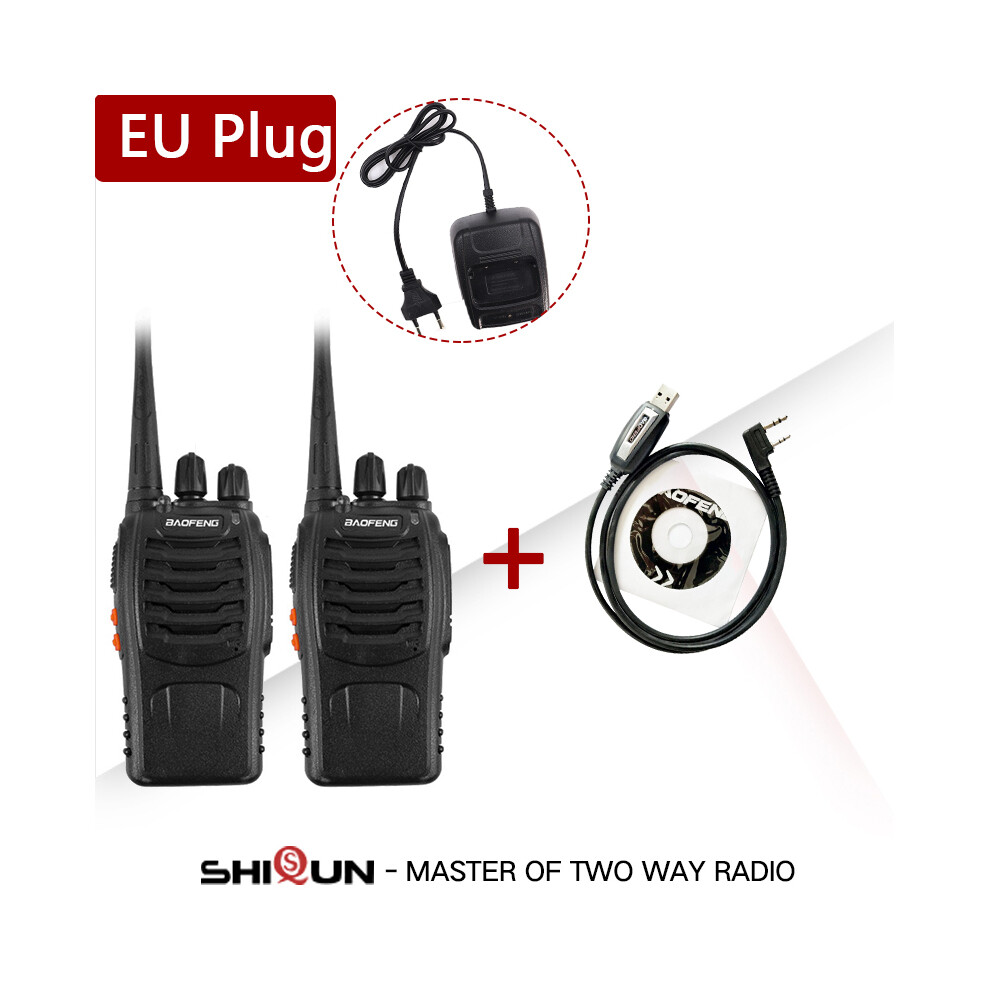 (2Pcs EU-1Cable) 888S Walkie Talkie BF-888S Two Way Radio 5W 400-470MHz 16CH UHF USB Charge Comunicador Transmitter Transceiver