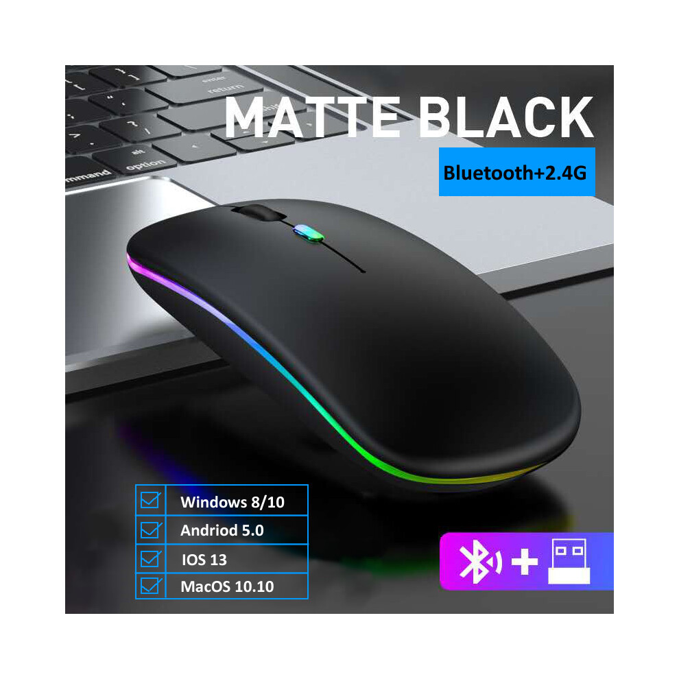 (Two Modes ) Wireless Mouse Bluetooth-Compatible / Two Connection Modes Rechargeable Rgb Mouse Gamer Silent Mice For Computer Laptop Black 9190758312119