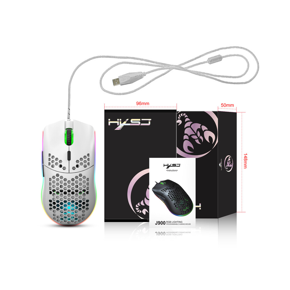 Maxpower (J900w) Hxsj J900 Gaming Mice Rgb Luminous Lightweight Macro Programming Hollow Ergonomics Wired Mouse For Laptop Game Office